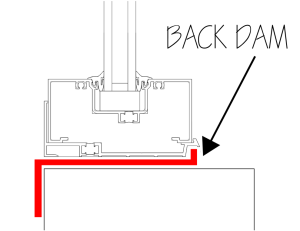 Window sill pan using flashing tape with custom back dam