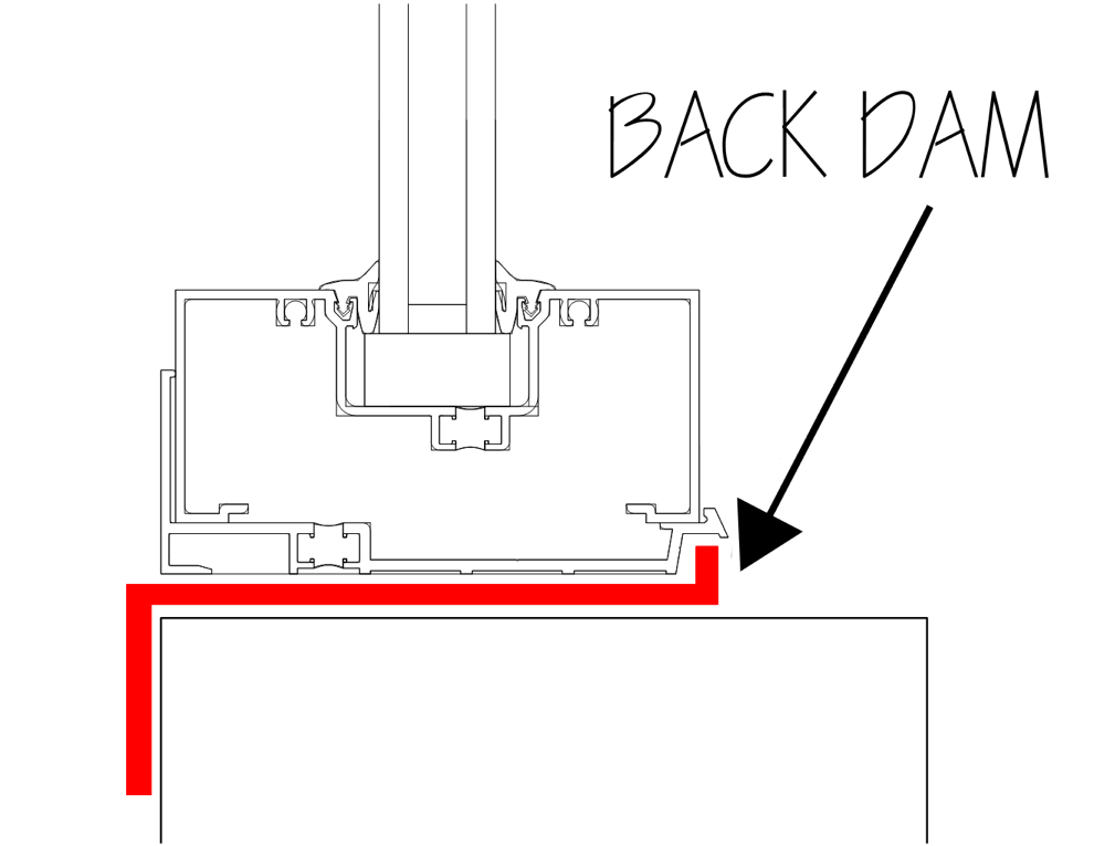 Window sill pan using flashing tape with custom back dam